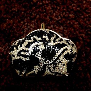 Vintage Judith Lieber, black and silver crystal pillbox